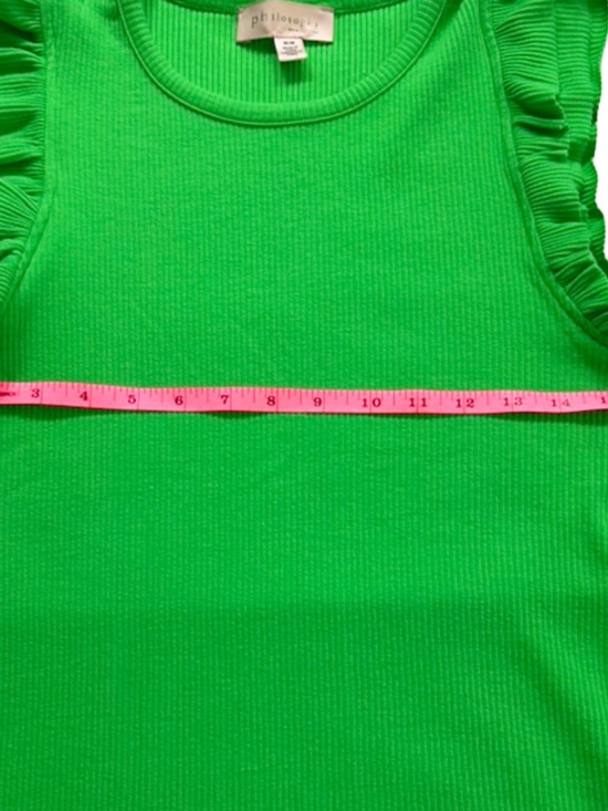 Philosophy Green Ribbed Ruffle Sleeve Tank Top Size Medium Soft Stretch - Picture 6 of 9